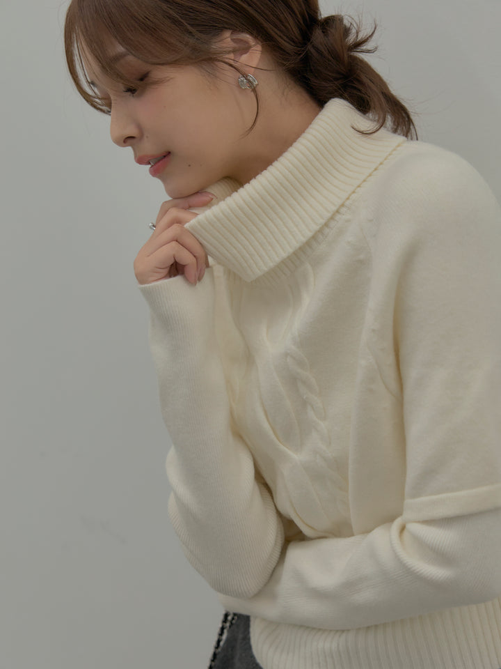 【SET】デザイン編みレイヤードニットSET+シャイニーウールタッチ台形ミニスカート(2set)