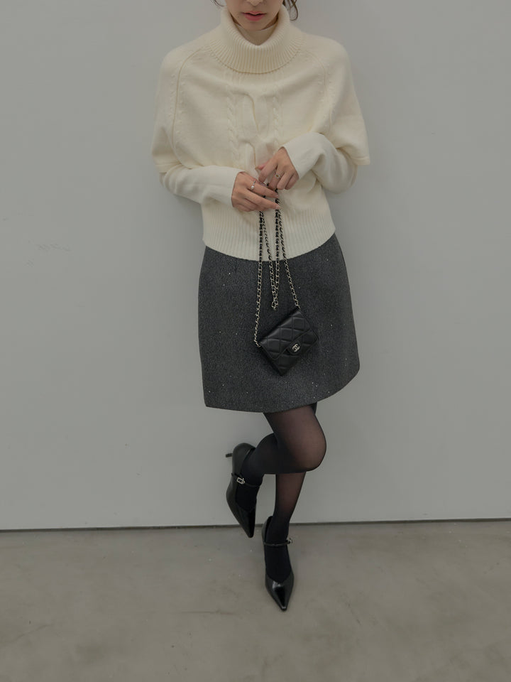シャイニーウールタッチ台形ミニスカート