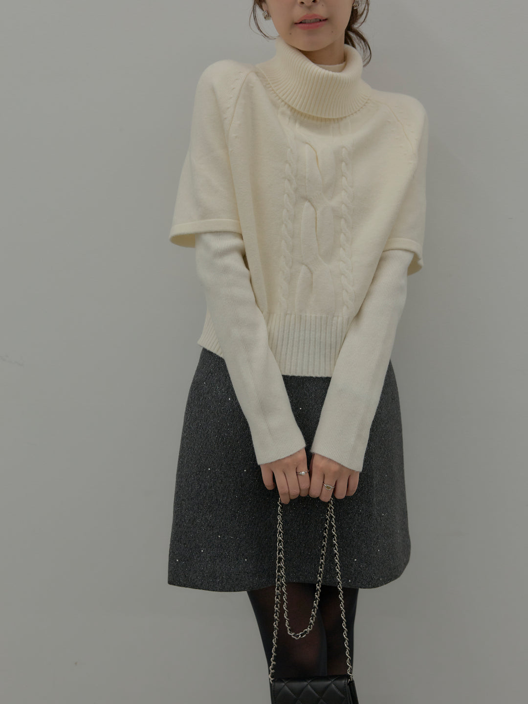 シャイニーウールタッチ台形ミニスカート