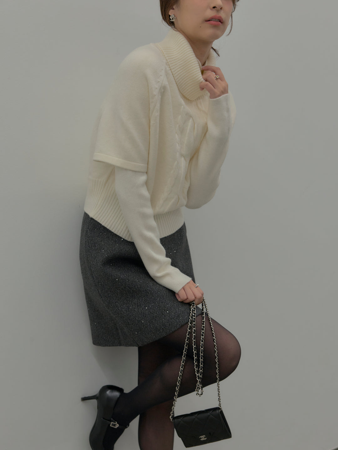 シャイニーウールタッチ台形ミニスカート