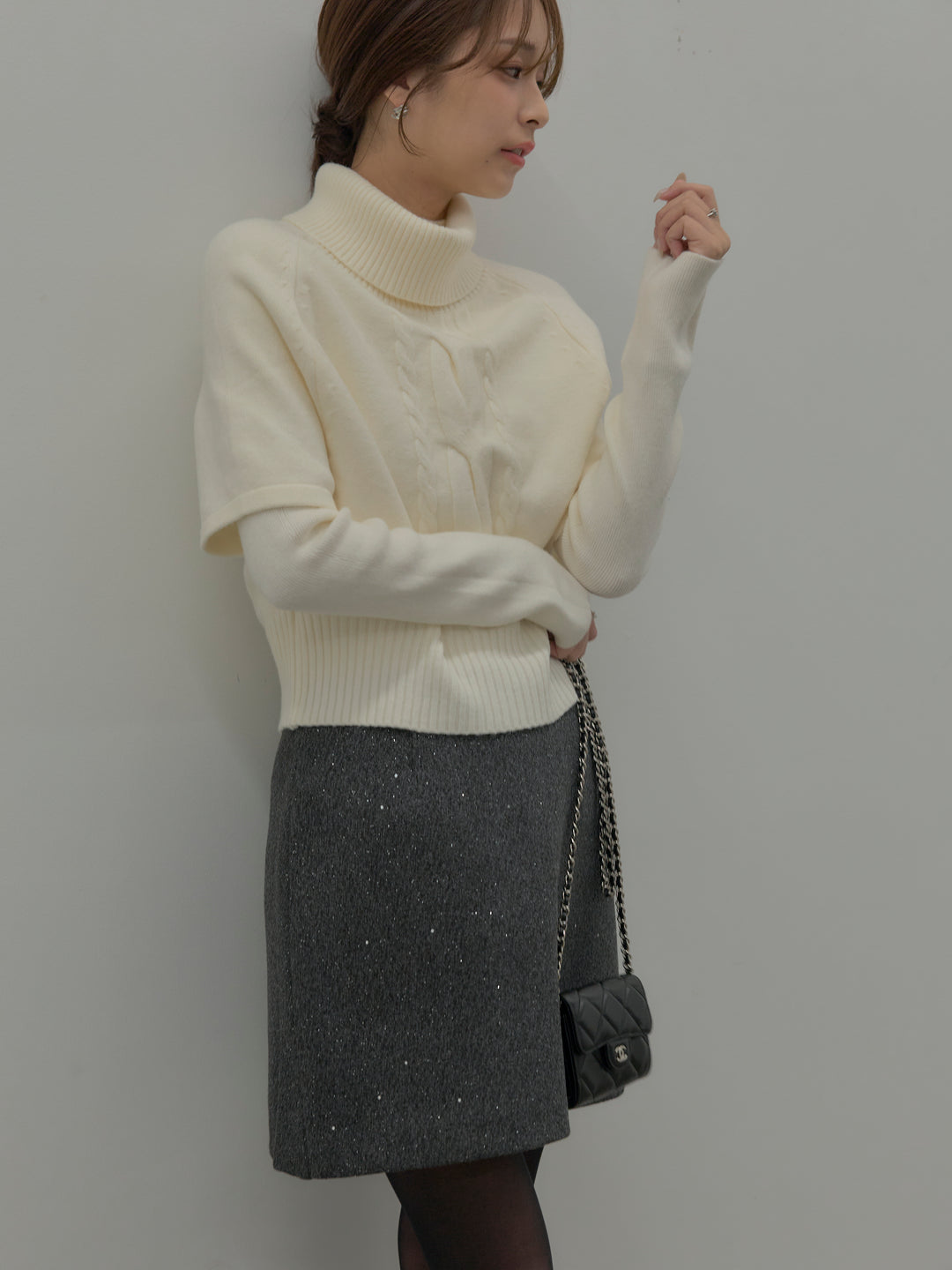 シャイニーウールタッチ台形ミニスカート