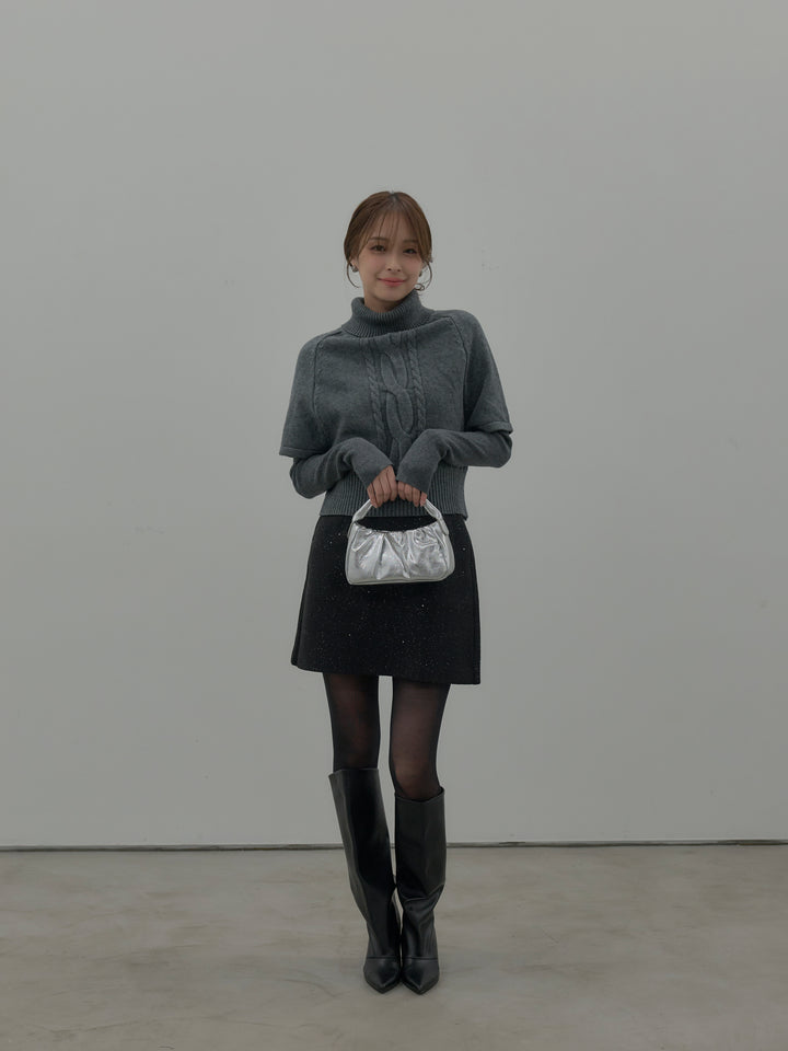 シャイニーウールタッチ台形ミニスカート