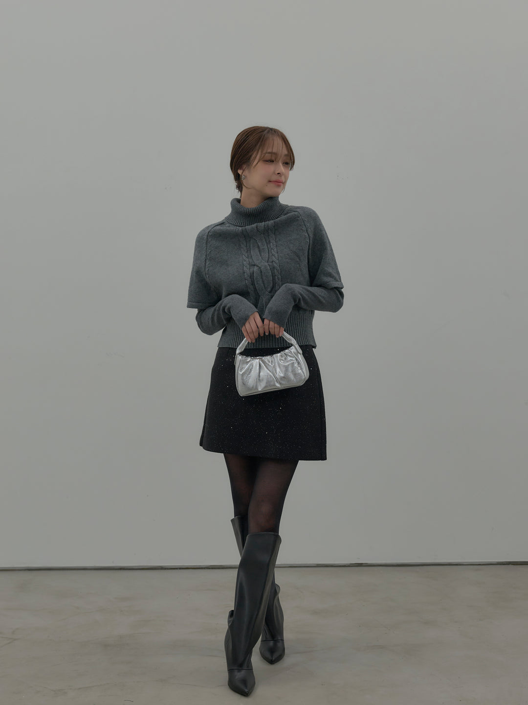 シャイニーウールタッチ台形ミニスカート