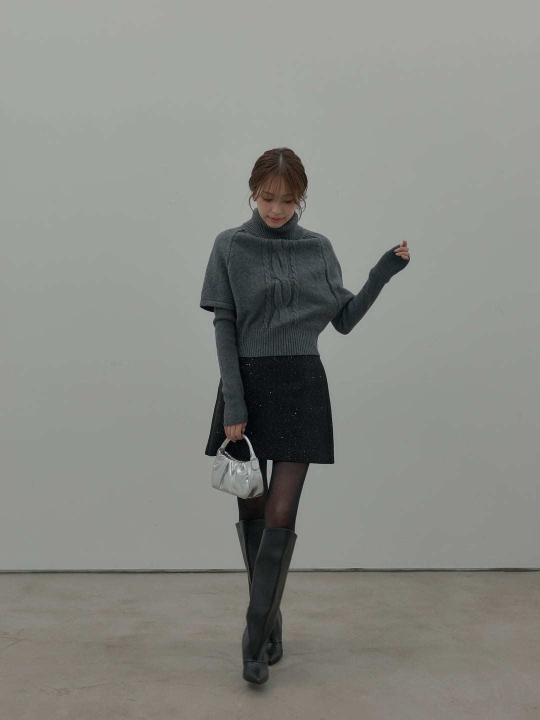 シャイニーウールタッチ台形ミニスカート