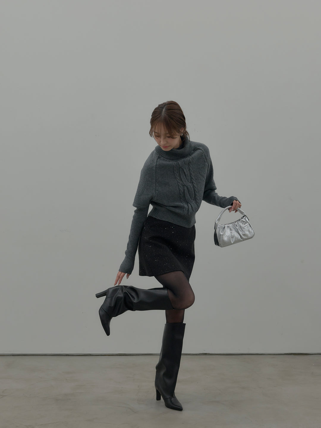 シャイニーウールタッチ台形ミニスカート