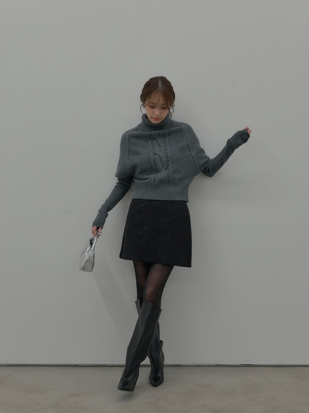 シャイニーウールタッチ台形ミニスカート