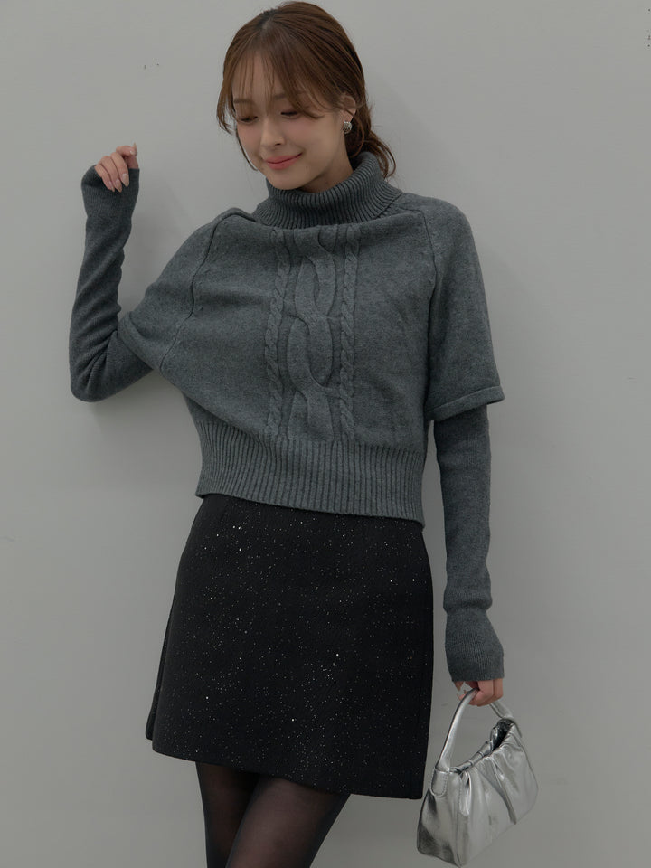 シャイニーウールタッチ台形ミニスカート