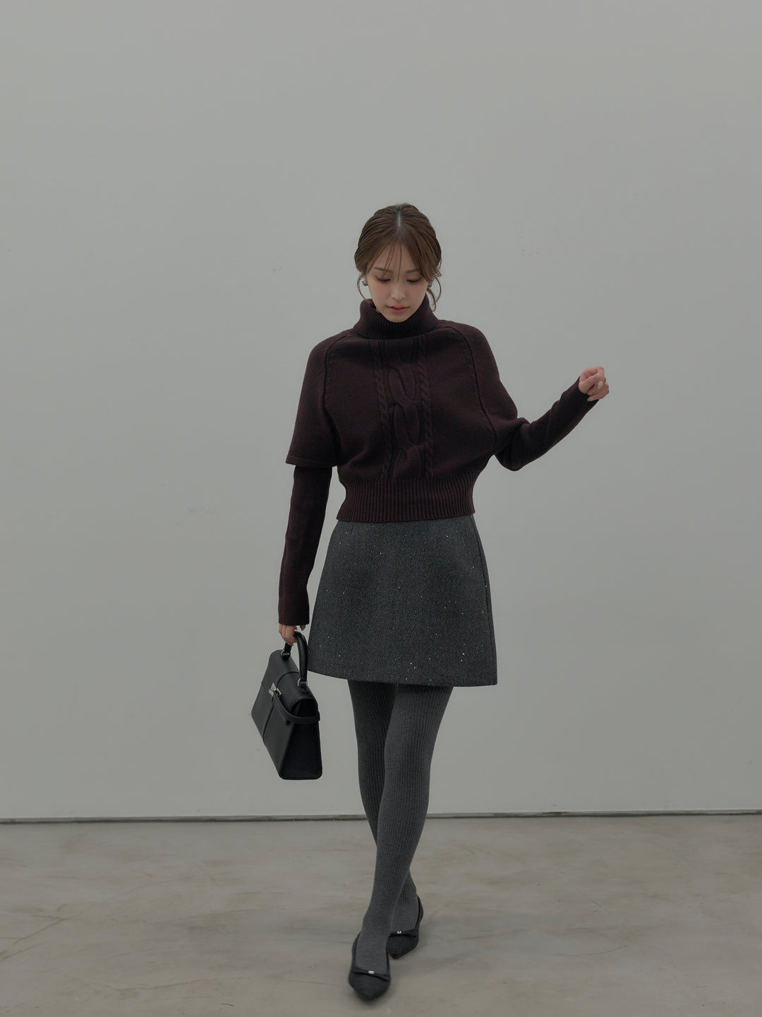 シャイニーウールタッチ台形ミニスカート