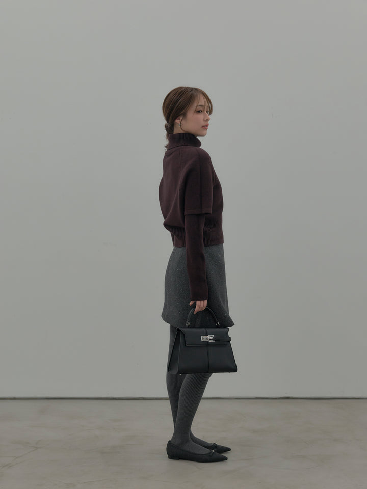 【SET】デザイン編みレイヤードニットSET+シャイニーウールタッチ台形ミニスカート(2set)