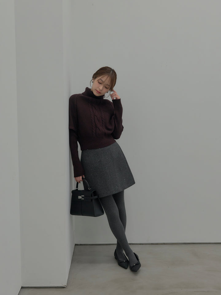 シャイニーウールタッチ台形ミニスカート