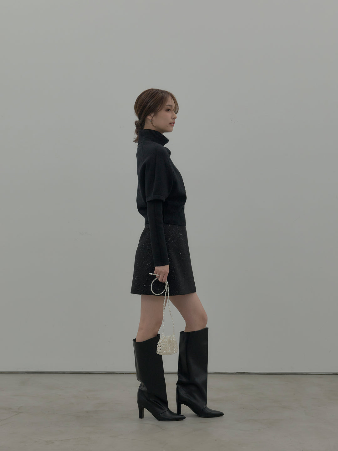 シャイニーウールタッチ台形ミニスカート