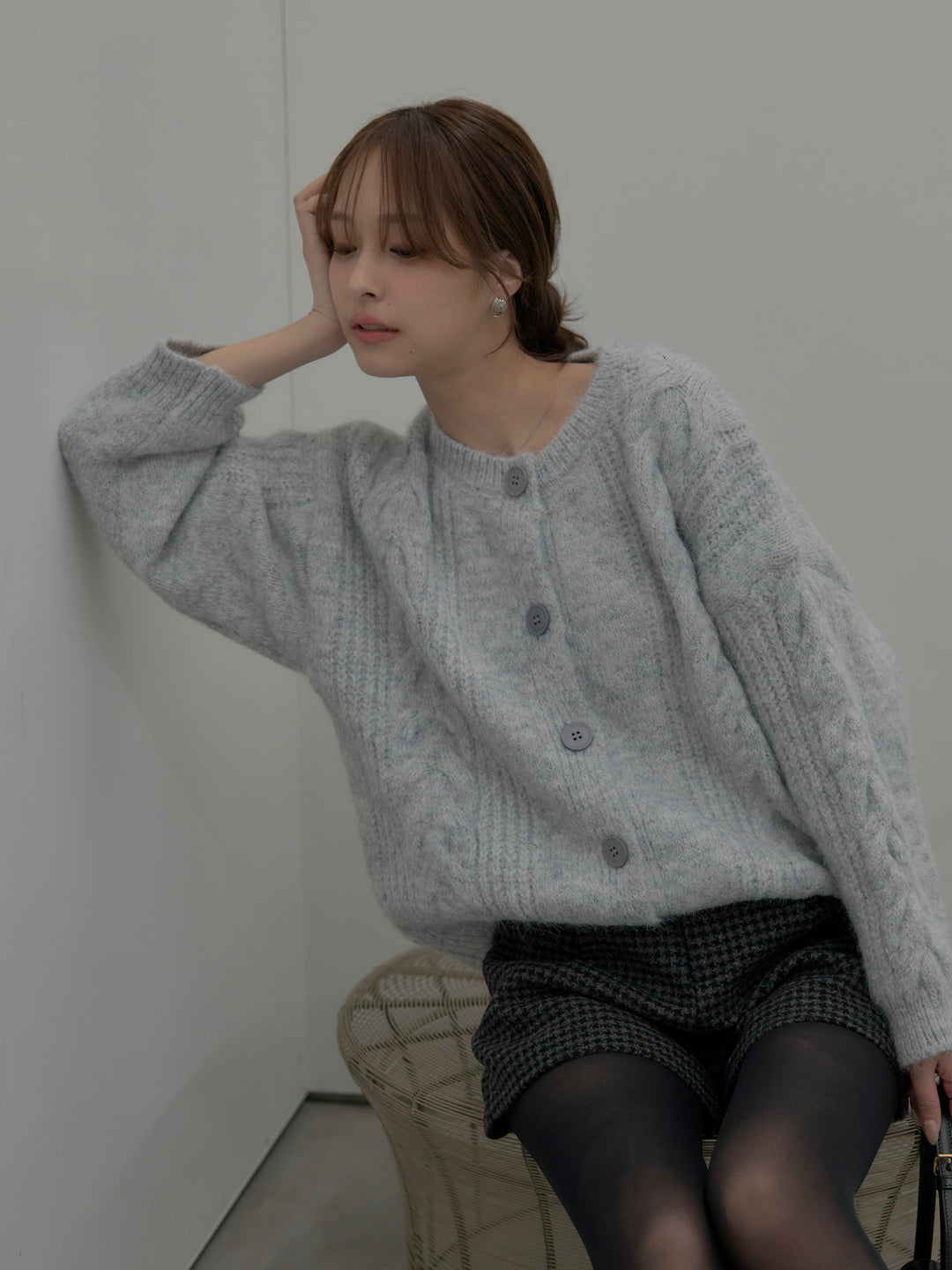 千鳥格子ウールタッチショートパンツ