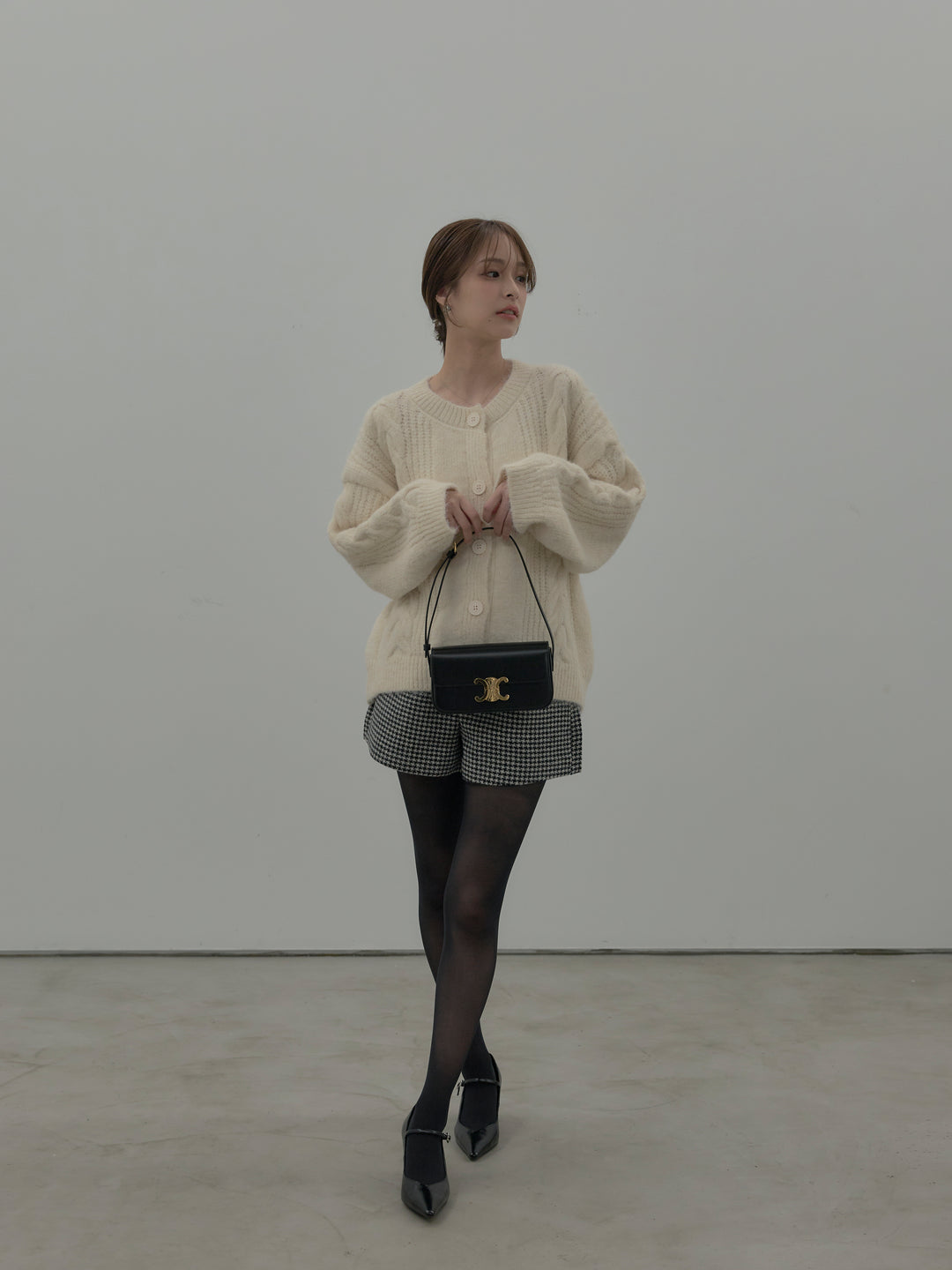 千鳥格子ウールタッチショートパンツ