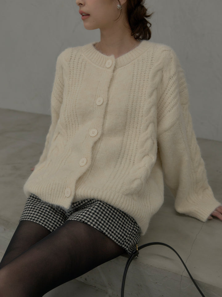 肉厚ケーブル編みニットカーディガン