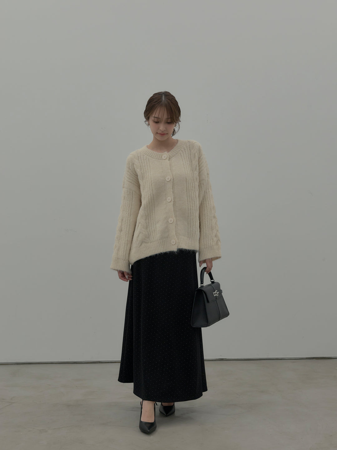 裏起毛ドット柄Aラインスカート