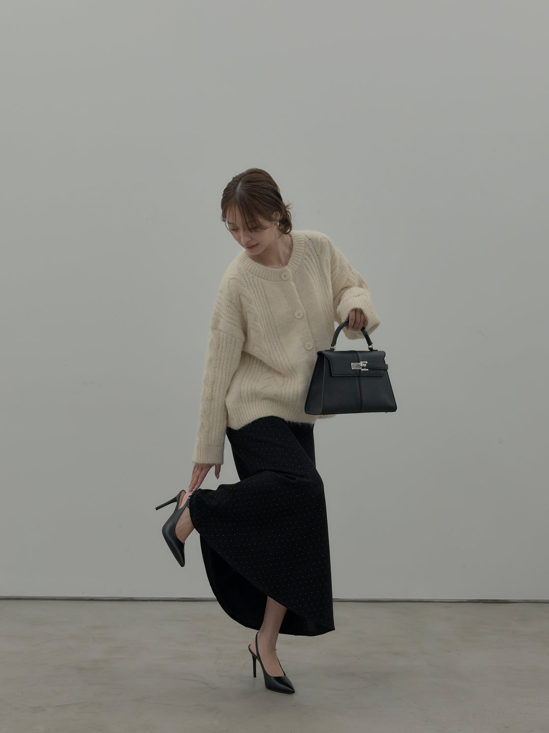 裏起毛ドット柄Aラインスカート