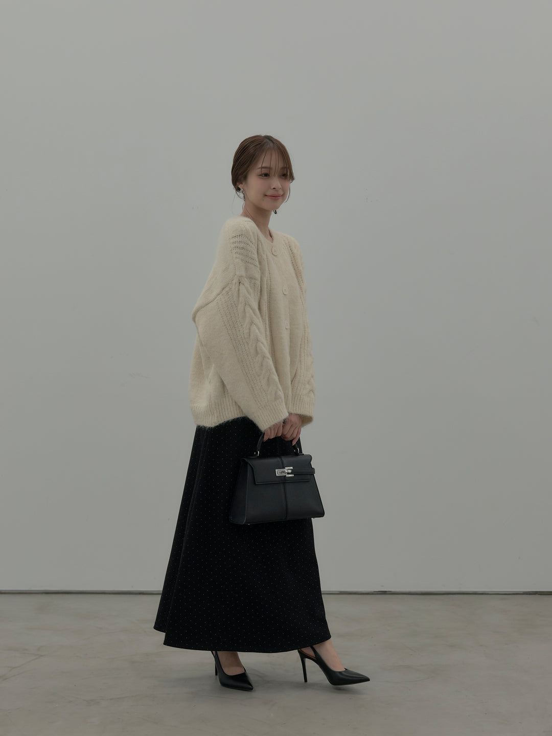 裏起毛ドット柄Aラインスカート