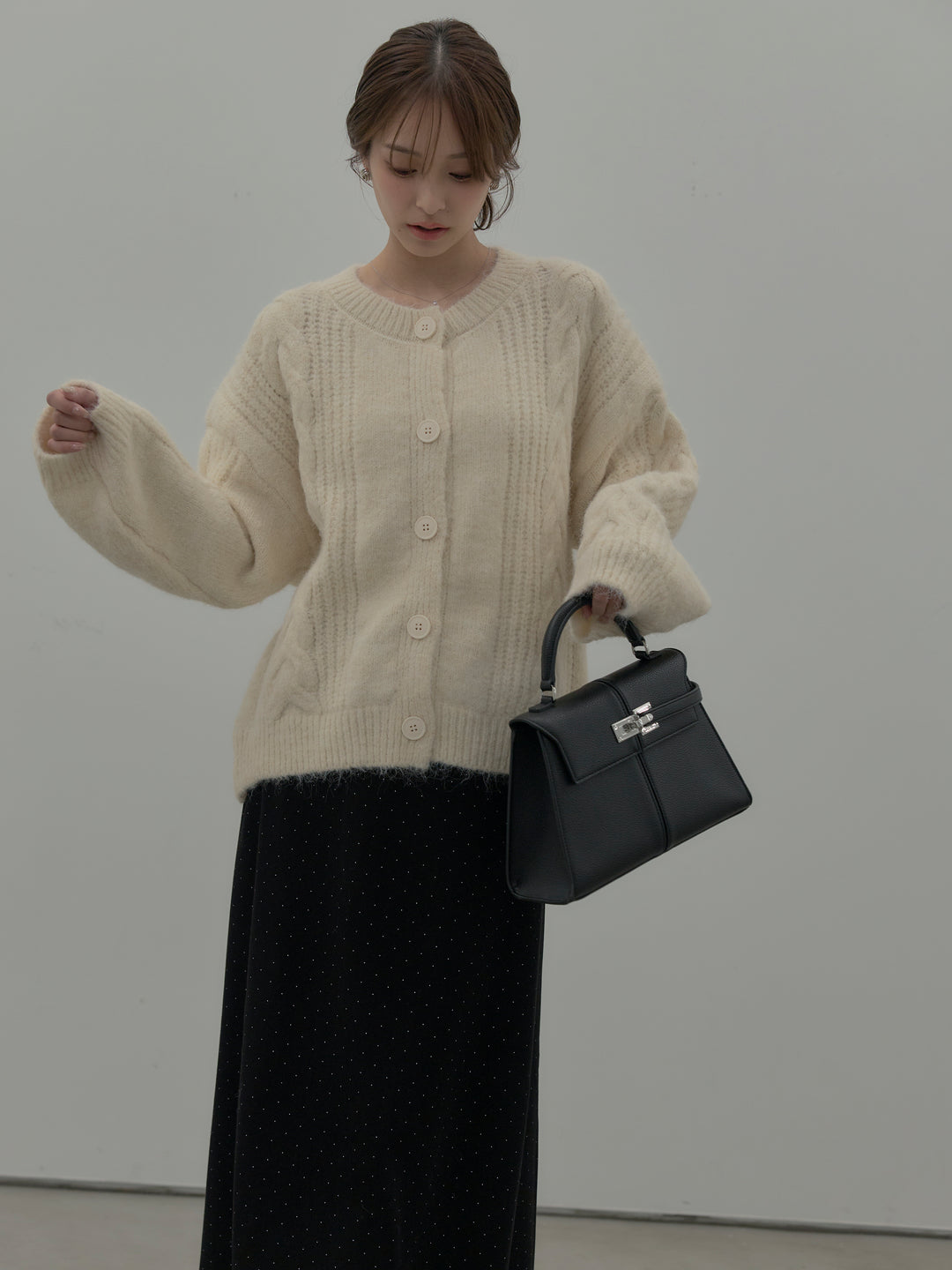 裏起毛ドット柄Aラインスカート