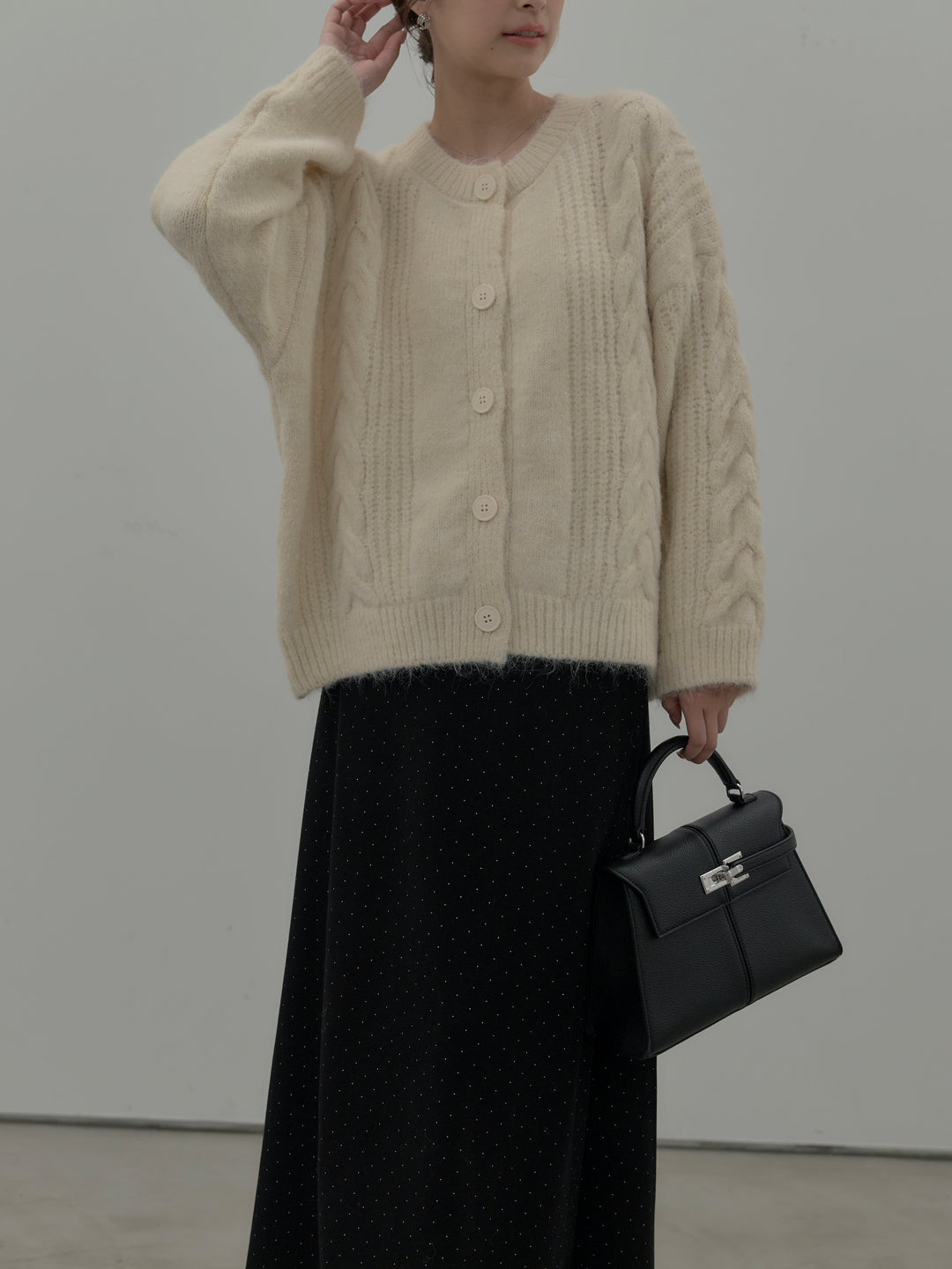 裏起毛ドット柄Aラインスカート