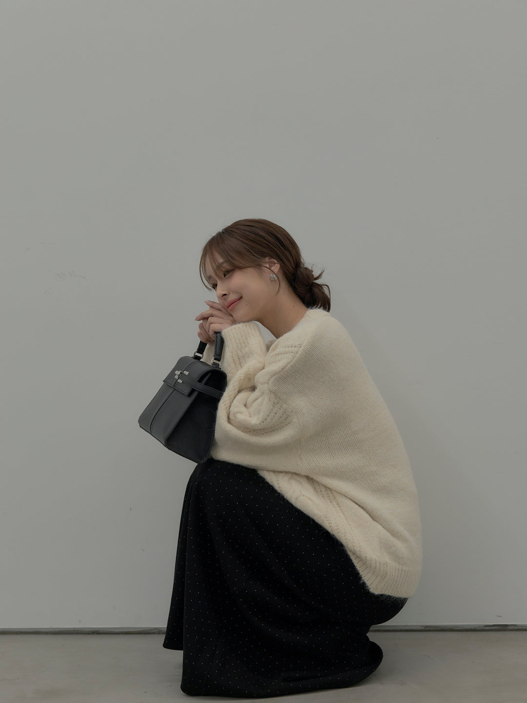 裏起毛ドット柄Aラインスカート