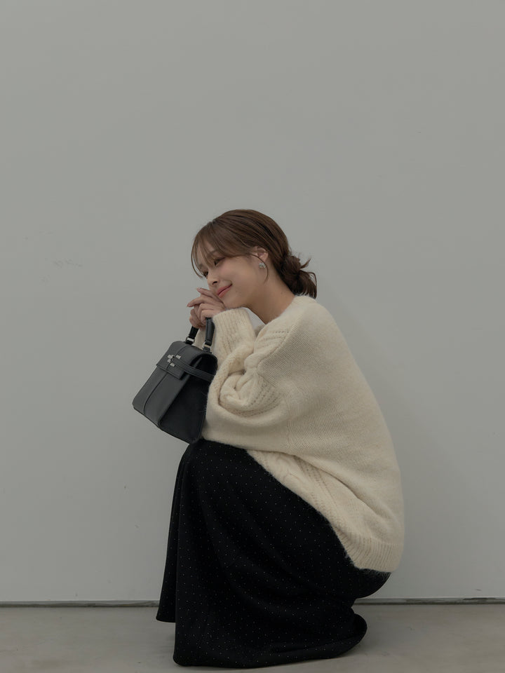 裏起毛ドット柄Aラインスカート