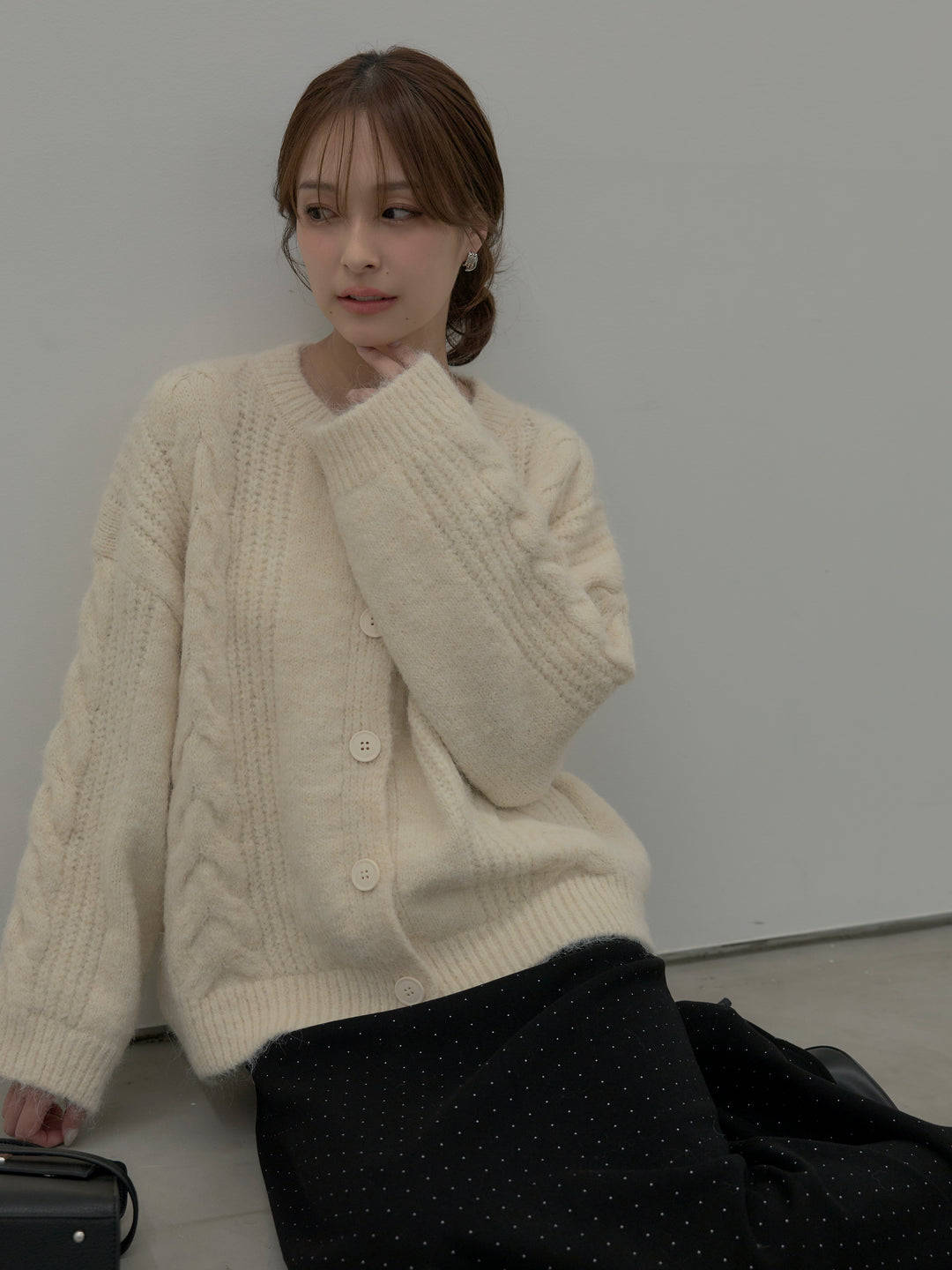 裏起毛ドット柄Aラインスカート