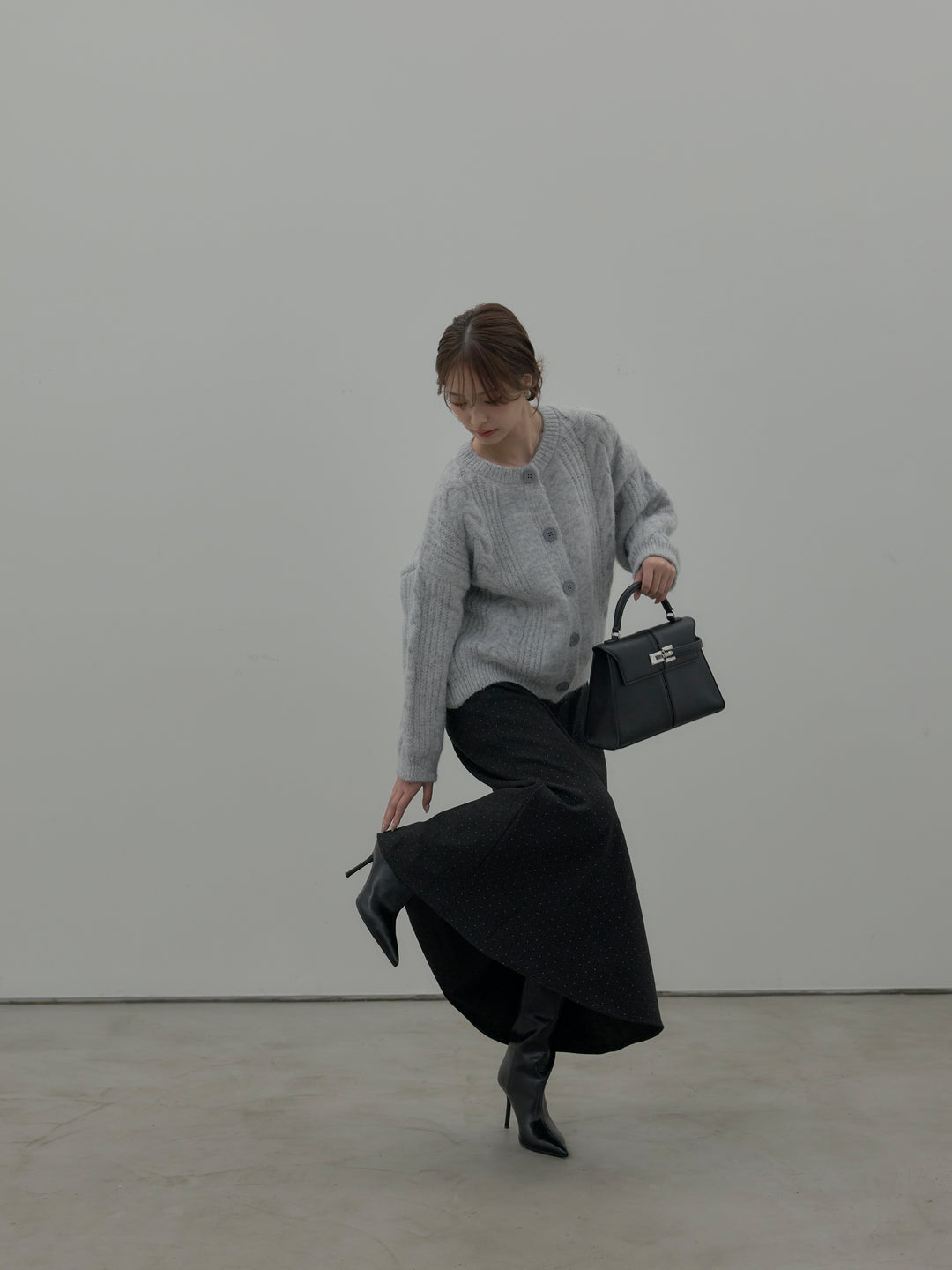 裏起毛ドット柄Aラインスカート