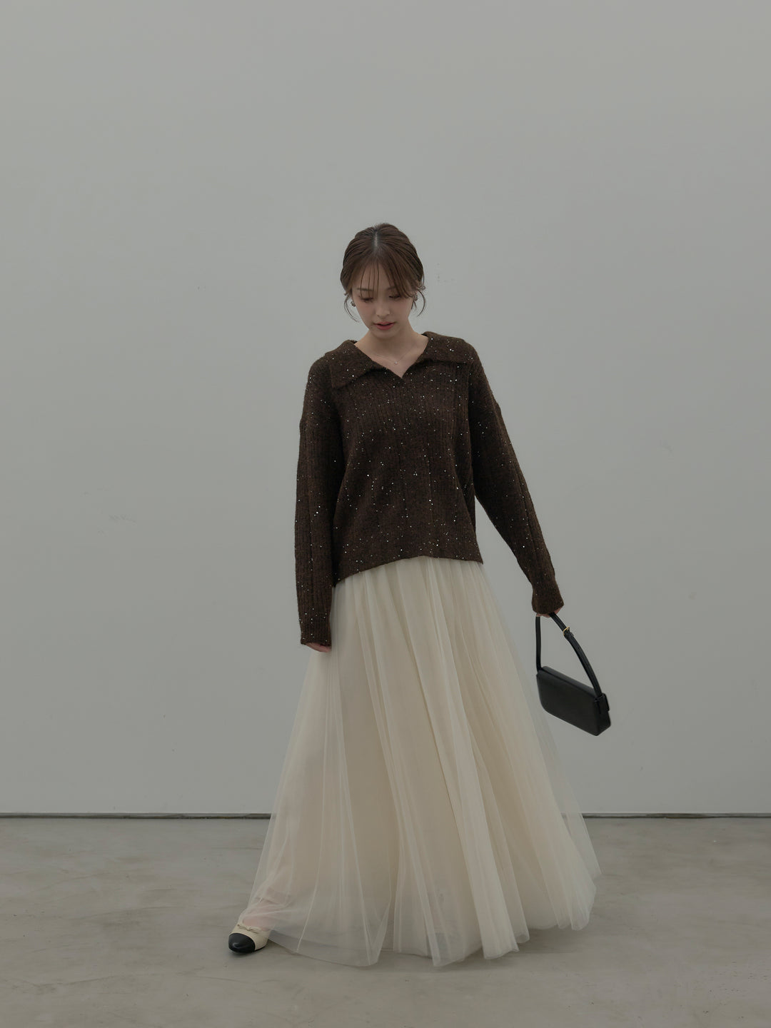 スパンコールスキッパーニットトップス