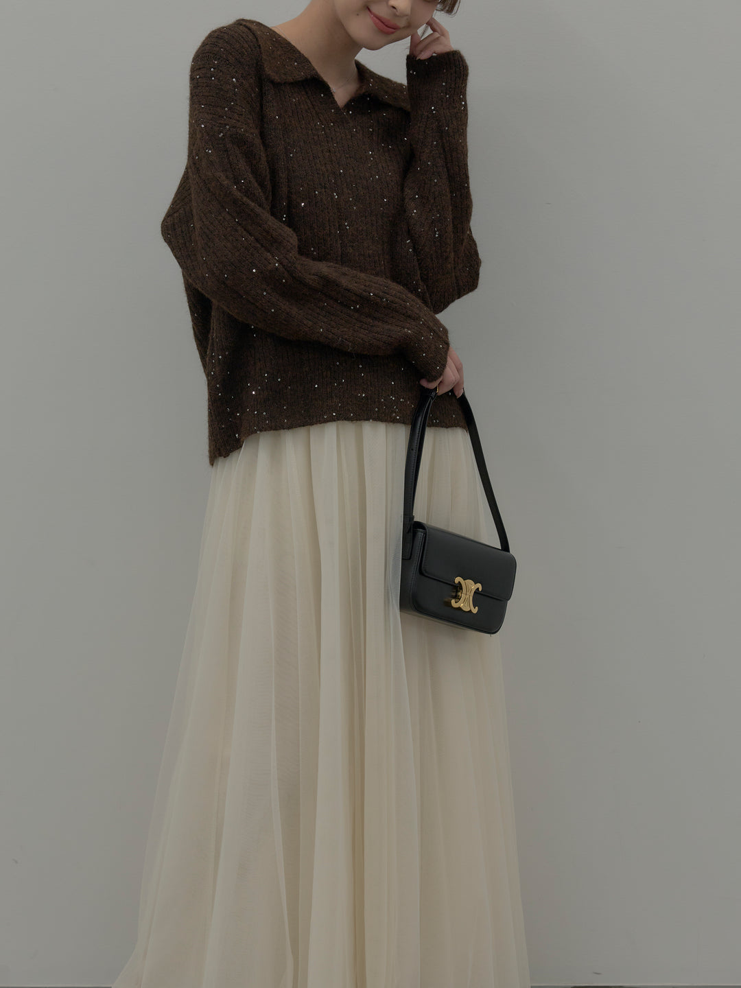 スパンコールスキッパーニットトップス