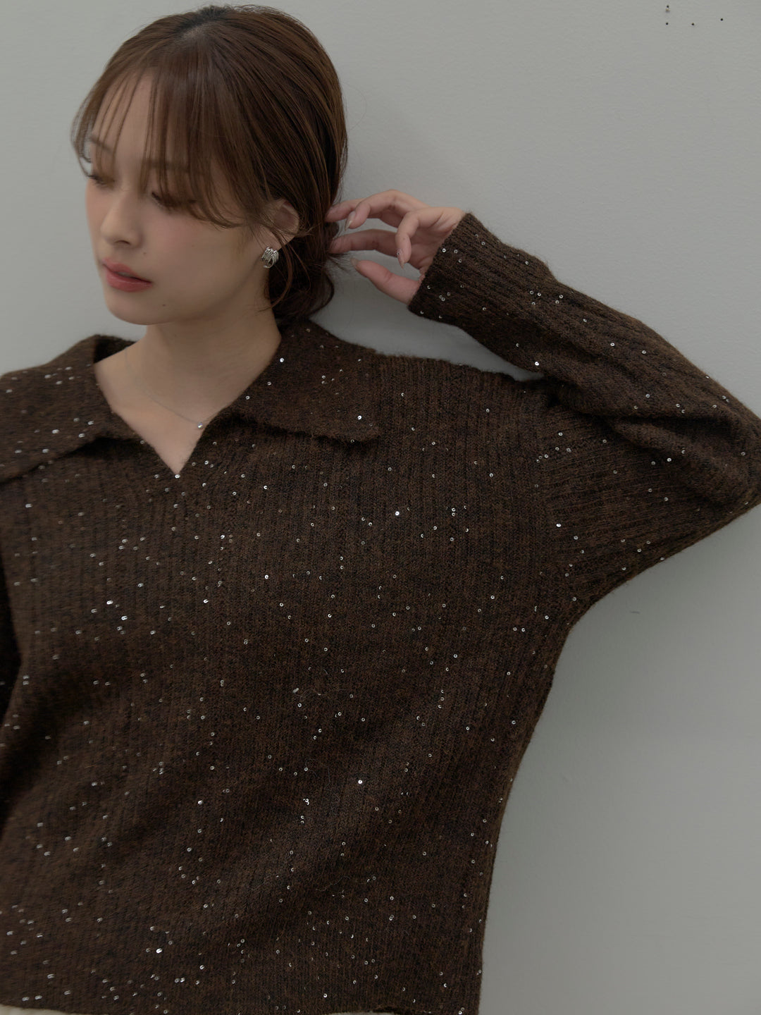 【SET】スパンコールスキッパーニットトップス+ボリュームチュールスカート(2set)