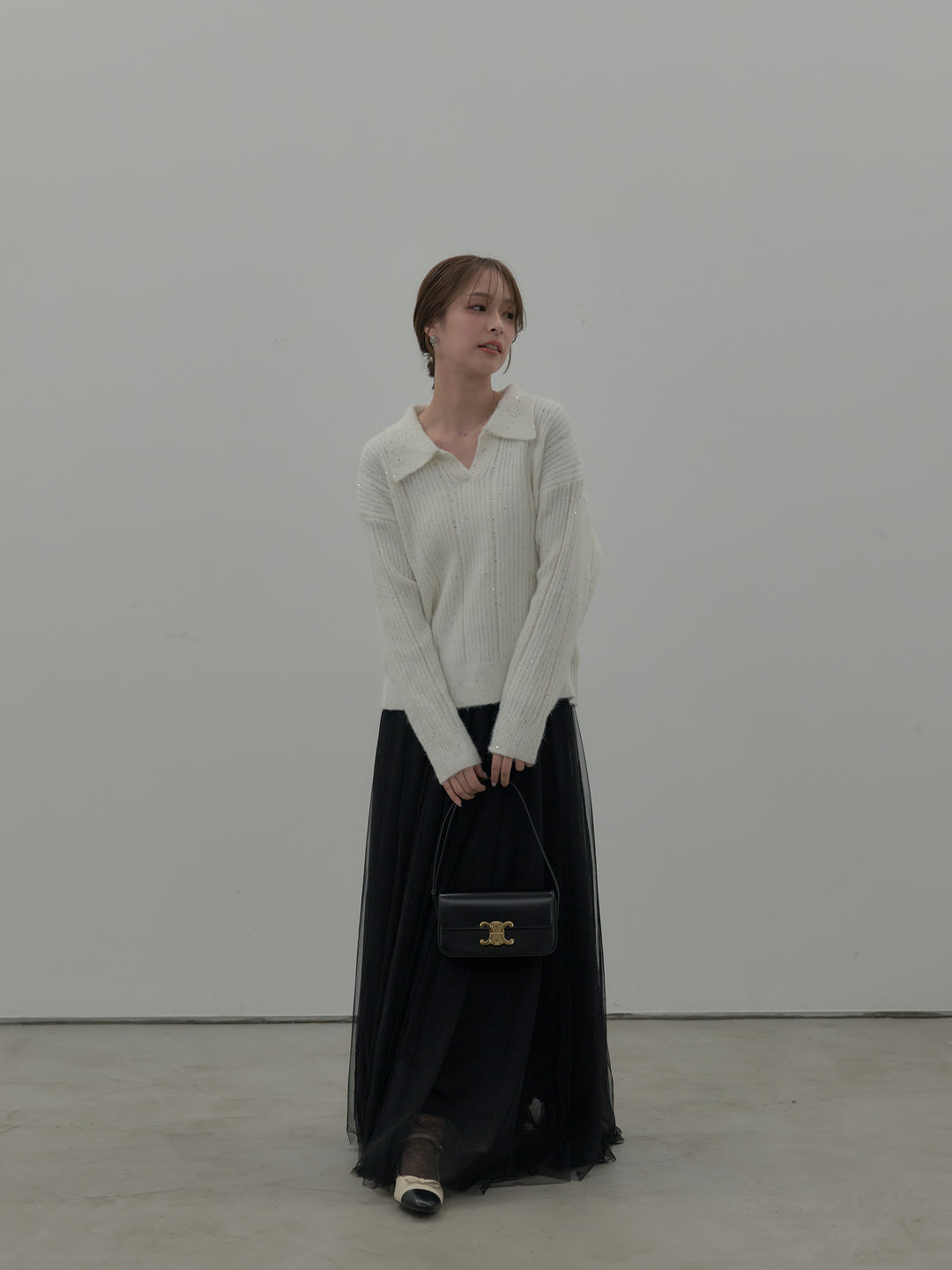 スパンコールスキッパーニットトップス