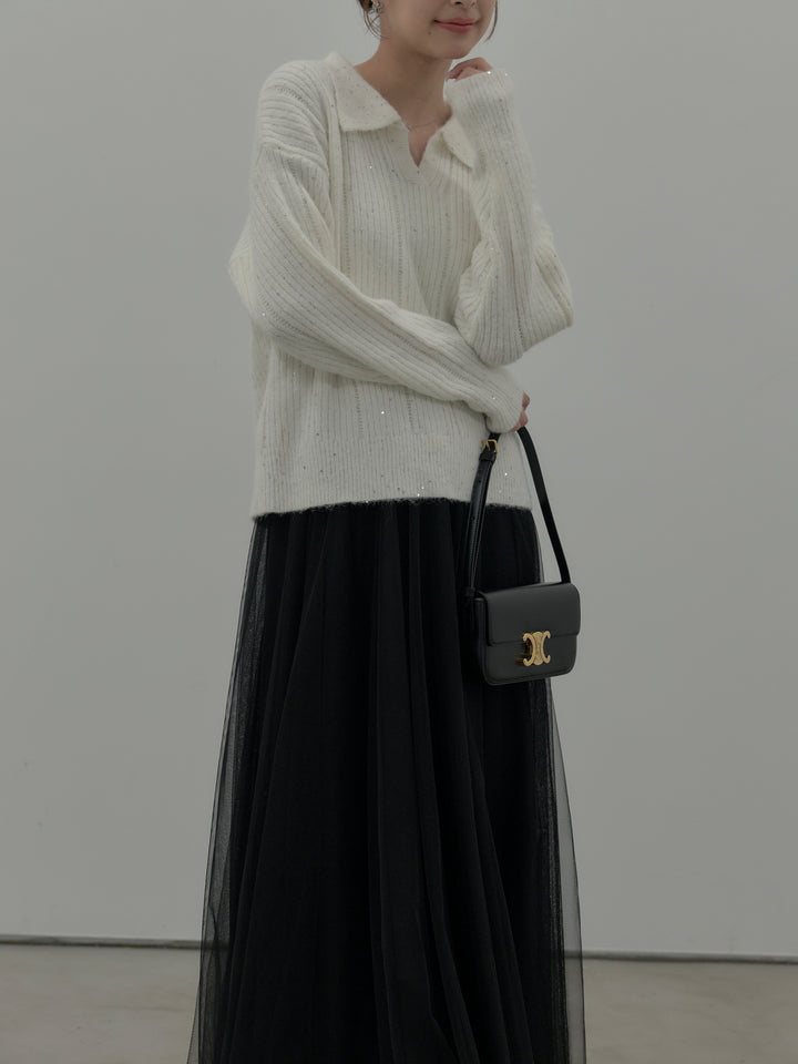 スパンコールスキッパーニットトップス