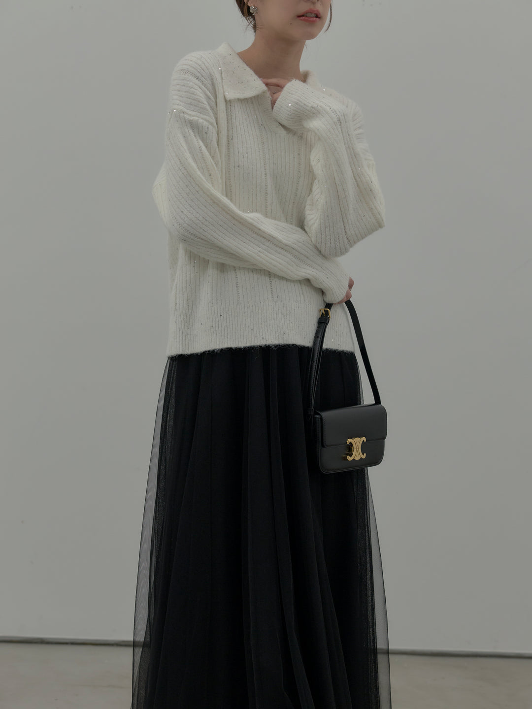 スパンコールスキッパーニットトップス