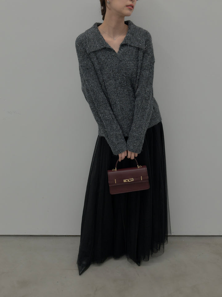 スパンコールスキッパーニットトップス