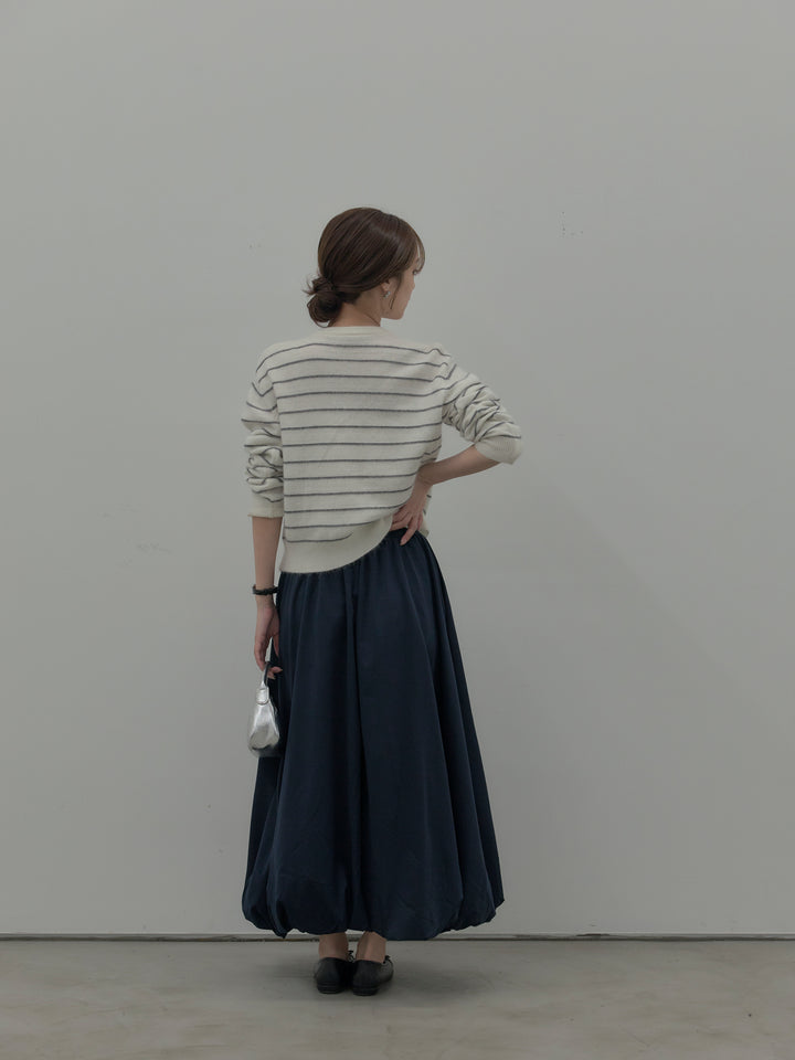 【SET】【premium touch】アルパカタッチボーダーニットカーディガン+バルーンロングスカート(2set)