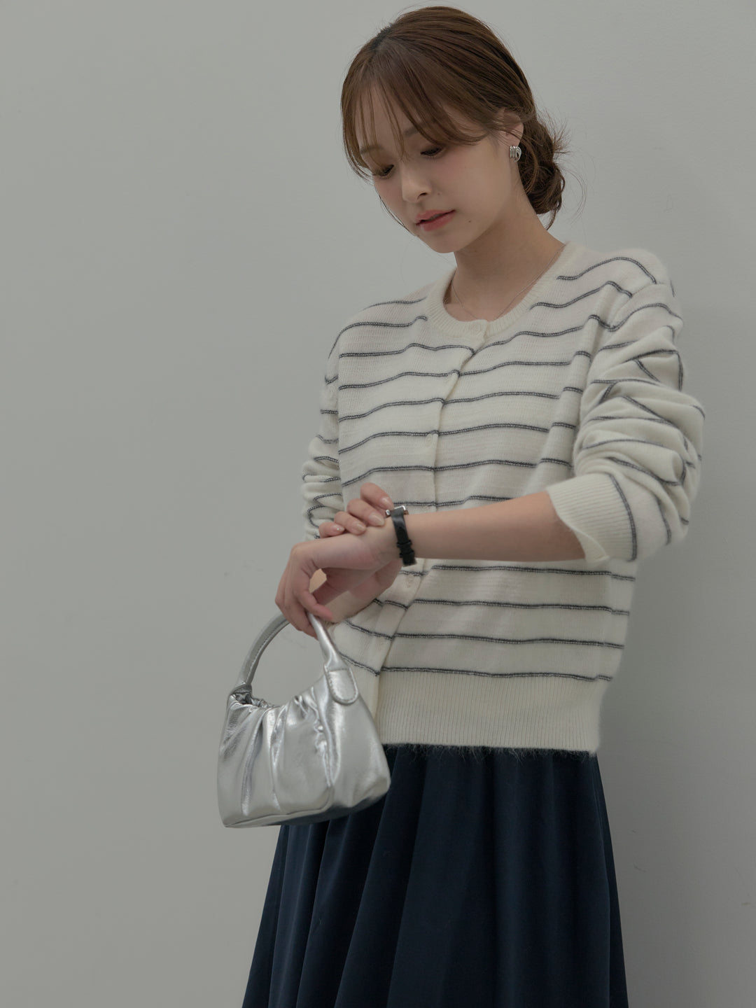 【premium touch】アルパカタッチボーダーニットカーディガン