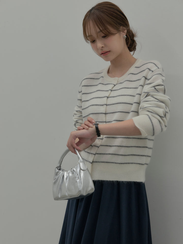 【premium touch】アルパカタッチボーダーニットカーディガン