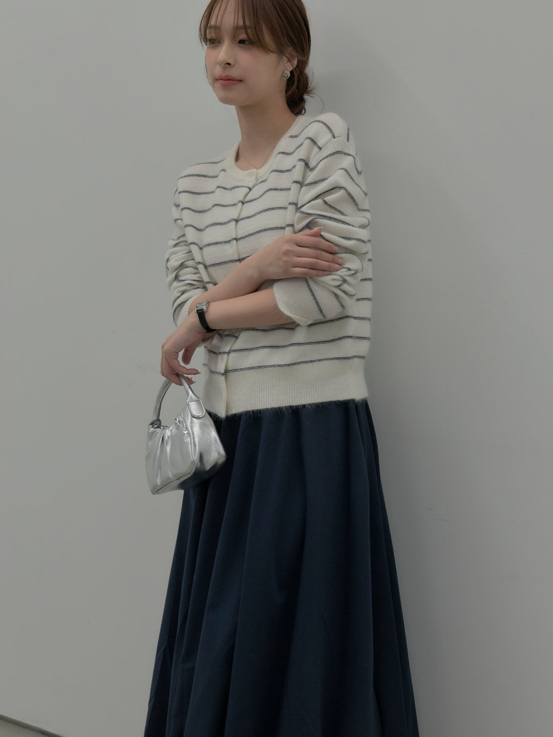 【premium touch】アルパカタッチボーダーニットカーディガン