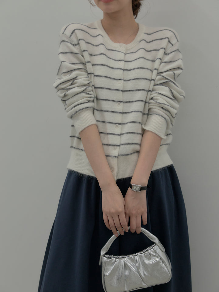 【premium touch】アルパカタッチボーダーニットカーディガン