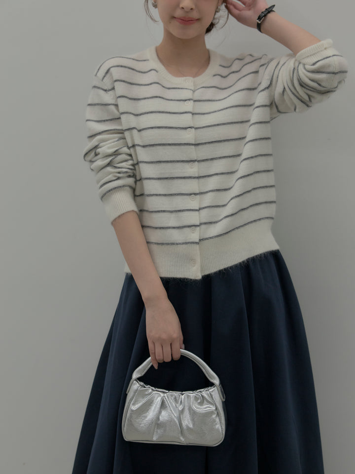 【premium touch】アルパカタッチボーダーニットカーディガン