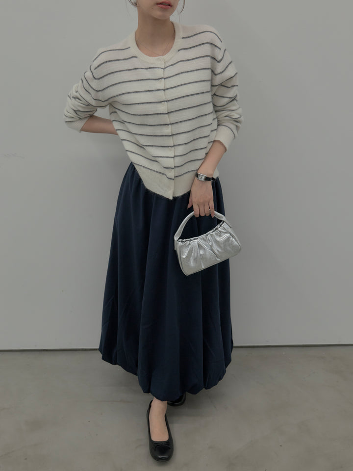 【premium touch】アルパカタッチボーダーニットカーディガン