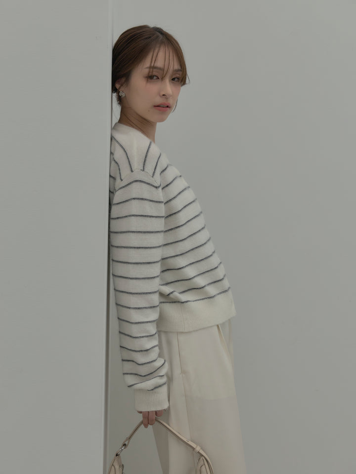 【premium touch】アルパカタッチボーダーニットカーディガン