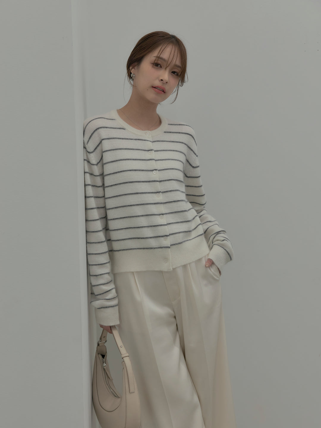 【premium touch】アルパカタッチボーダーニットカーディガン