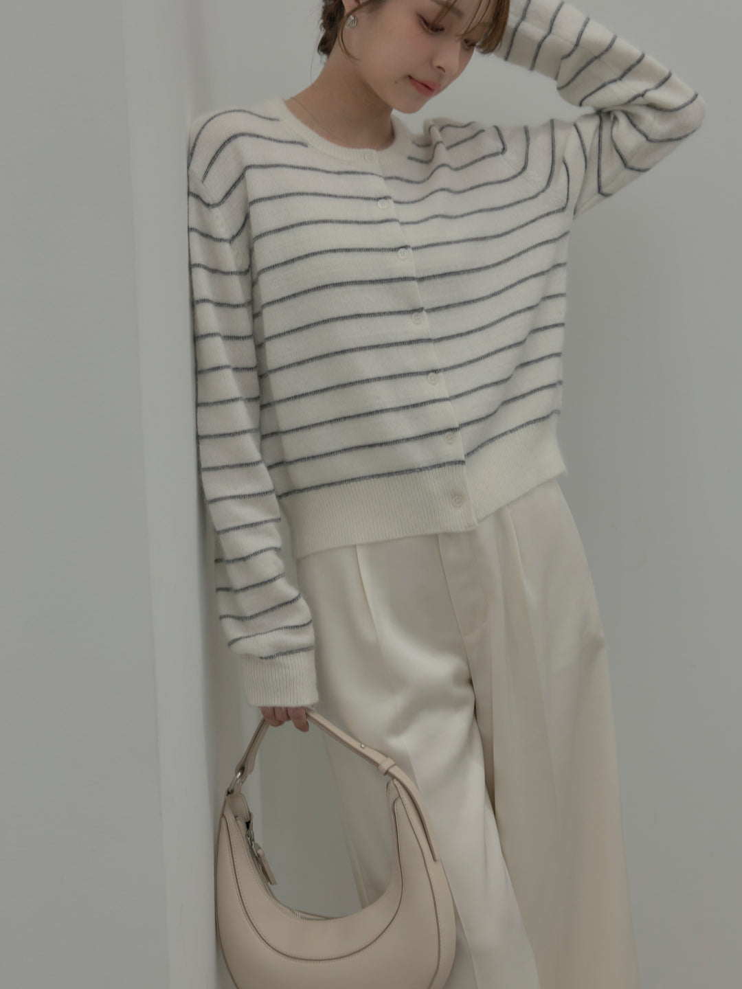 【premium touch】アルパカタッチボーダーニットカーディガン