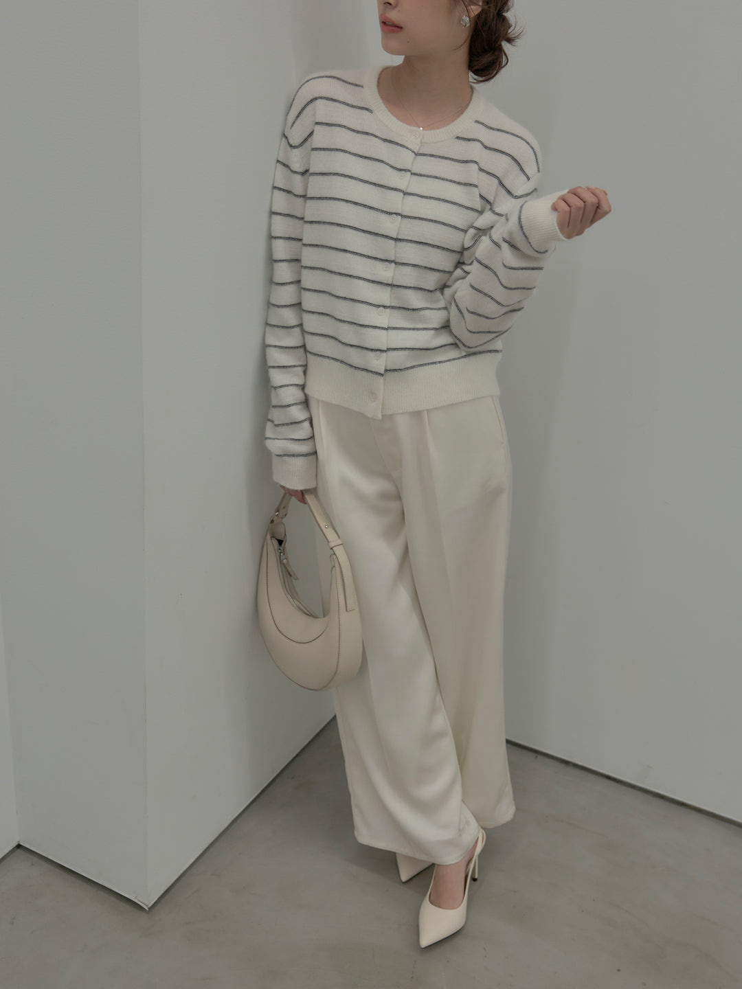 【premium touch】アルパカタッチボーダーニットカーディガン