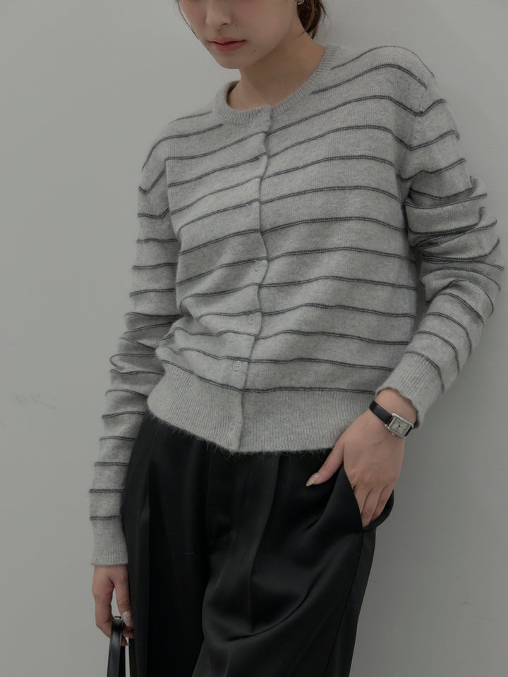 【premium touch】アルパカタッチボーダーニットカーディガン