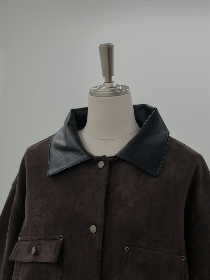 レザー襟オーバースウェードジャケット