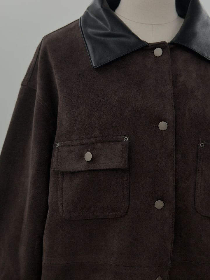 レザー襟オーバースウェードジャケット