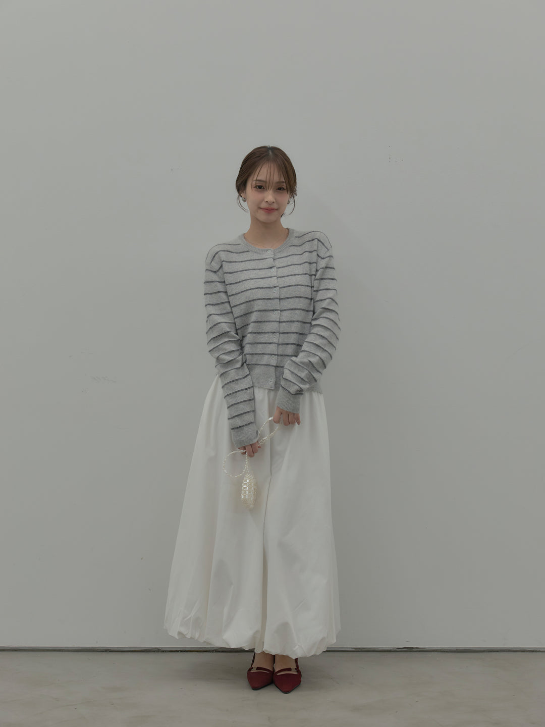 【premium touch】アルパカタッチボーダーニットカーディガン