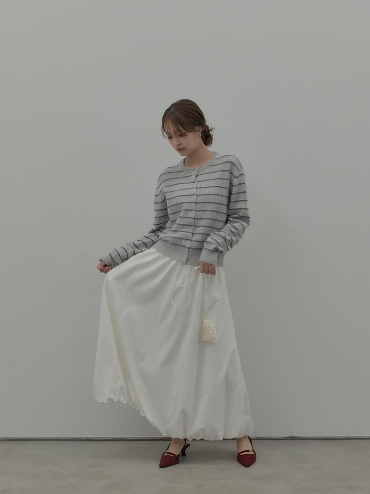 【SET】【premium touch】アルパカタッチボーダーニットカーディガン+バルーンロングスカート(2set)